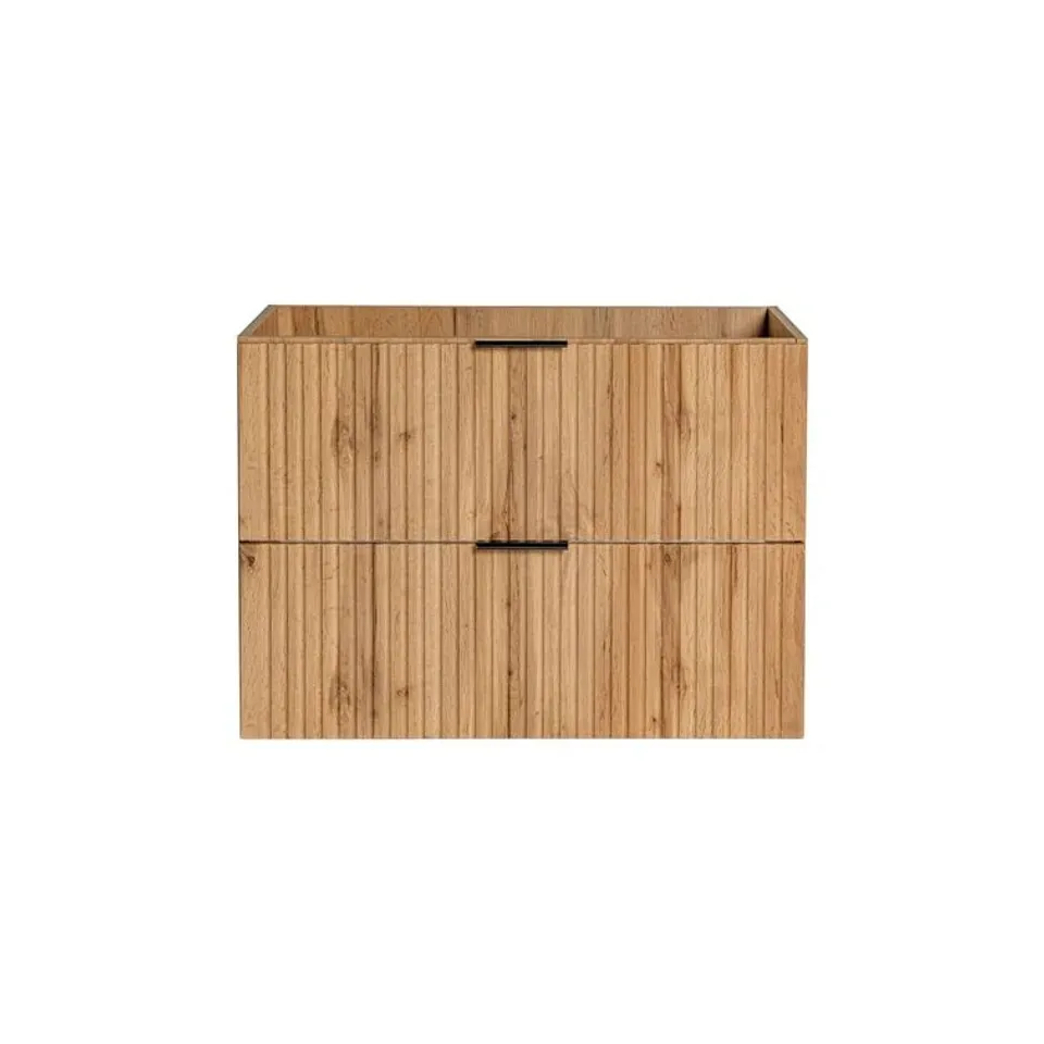 BOXED STECK 80CM WALL MOUNTED SINGLE BATHROOM VANITY BASE ONLY IN OAK (1 BOX)