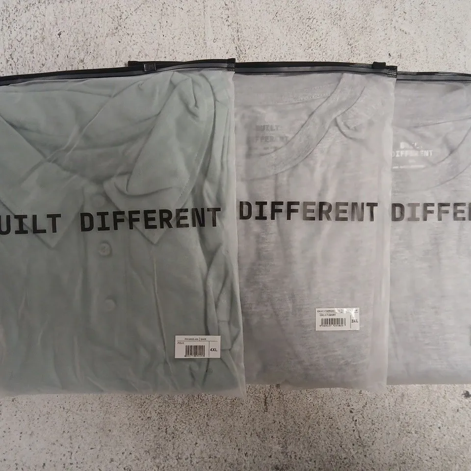 SET OF APPROXIMATELY 10 ASSORTED BUILT DIFFERENT T-SHIRTS/SHIRTS IN VARIOUS COLOURS AND SIZES