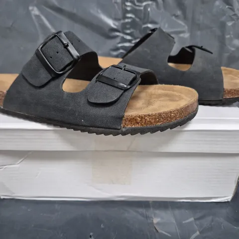 BOXED PAIR OF UNBRANDED SANDALS IN BLACK SIZE UNSPECIFIED