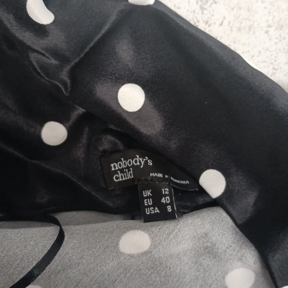 NOBODY'S CHILD PIA SPOT MIDI DRESS - BLACK WITH WHITE POLKA DOTS (UK 12 / EU 40 / USA 8)