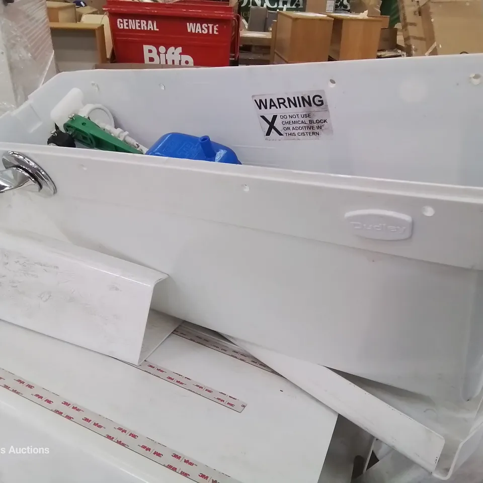 PALLET OF ASSORTED ITEMS, INCLUDING, ASSORTED PLASTIC & METAL DISPENSERS FOR BED PAN LINERS, PAPER TOWELS, SMALL BOWL OR JUGS, TOILET CISTERN, RAINBOW CABLE SETS.