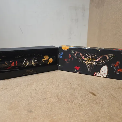 BOXED OSPREY LONDON BUTTERFLY PENCIL CASE IN BLACK MULTI - NAPPA