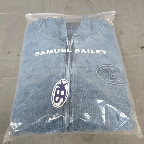 SAMUEL BAILEY DENIM JACKET, BLUE, ZIP FRONT SIZE M
