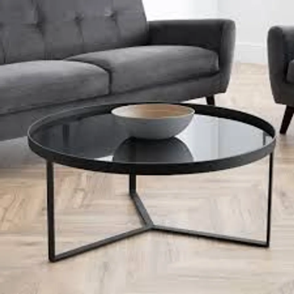 BOXED JULIAN BOWEN LOFT COFFEE TABLE - SMOKED GLASS -BLACK-