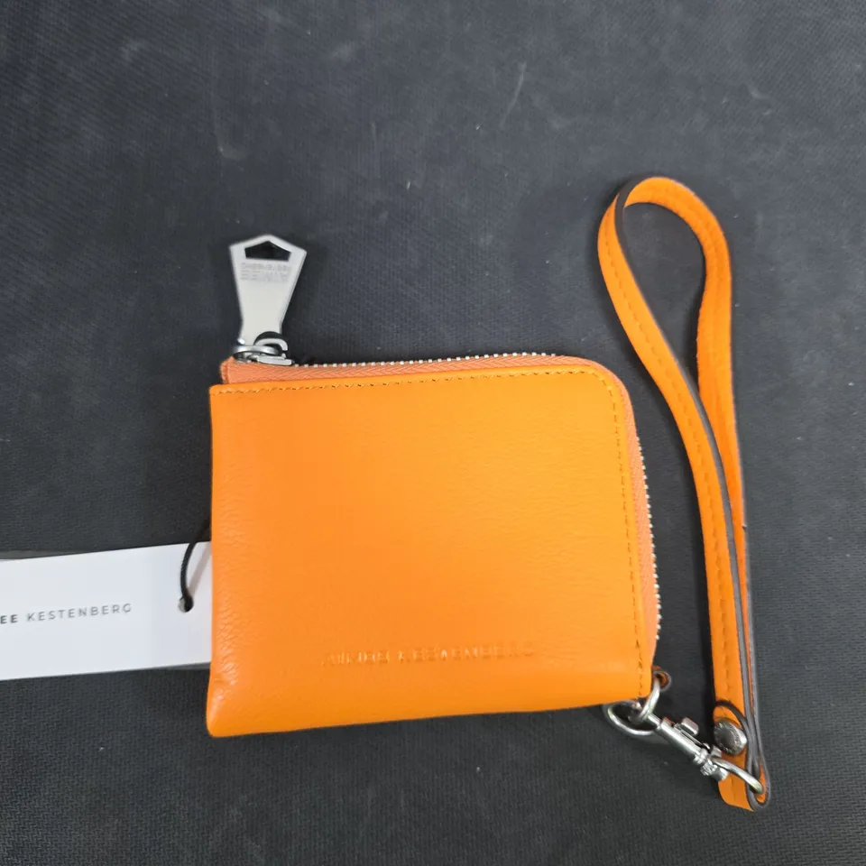 AIMEE KESTENBERG ORANGE LEATHER ZIP WALLET WITH WRIST STRAP