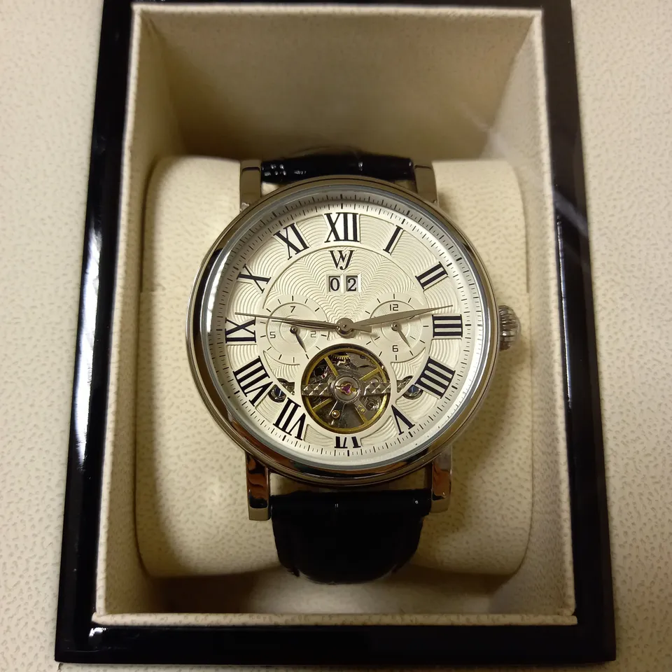 WILLIAM JOURDAIN PART SKELETON AUTOMATIC BLACK LEATHER STRAP WATCH RRP £1200