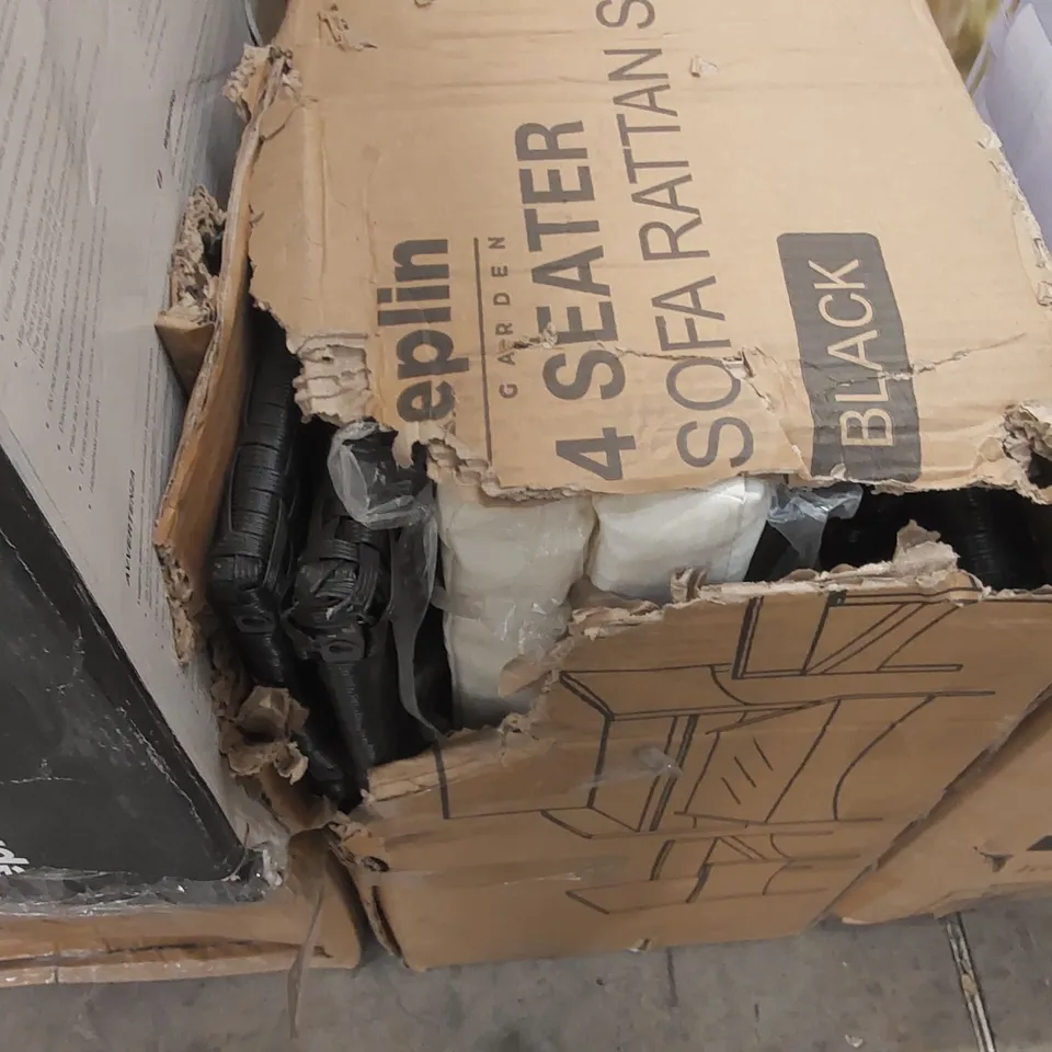 BOXED KEPLIN 4 SEATER SOFA RATTAN SET -BLACK-