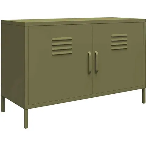BOXED DOREL HOME BRADFORD 2 DOOR METAL ACCENT CABINET - OLIVE GREEN (1 BOX)