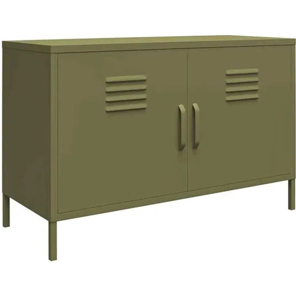 BOXED DOREL HOME BRADFORD 2 DOOR METAL ACCENT CABINET - OLIVE GREEN (1 BOX)