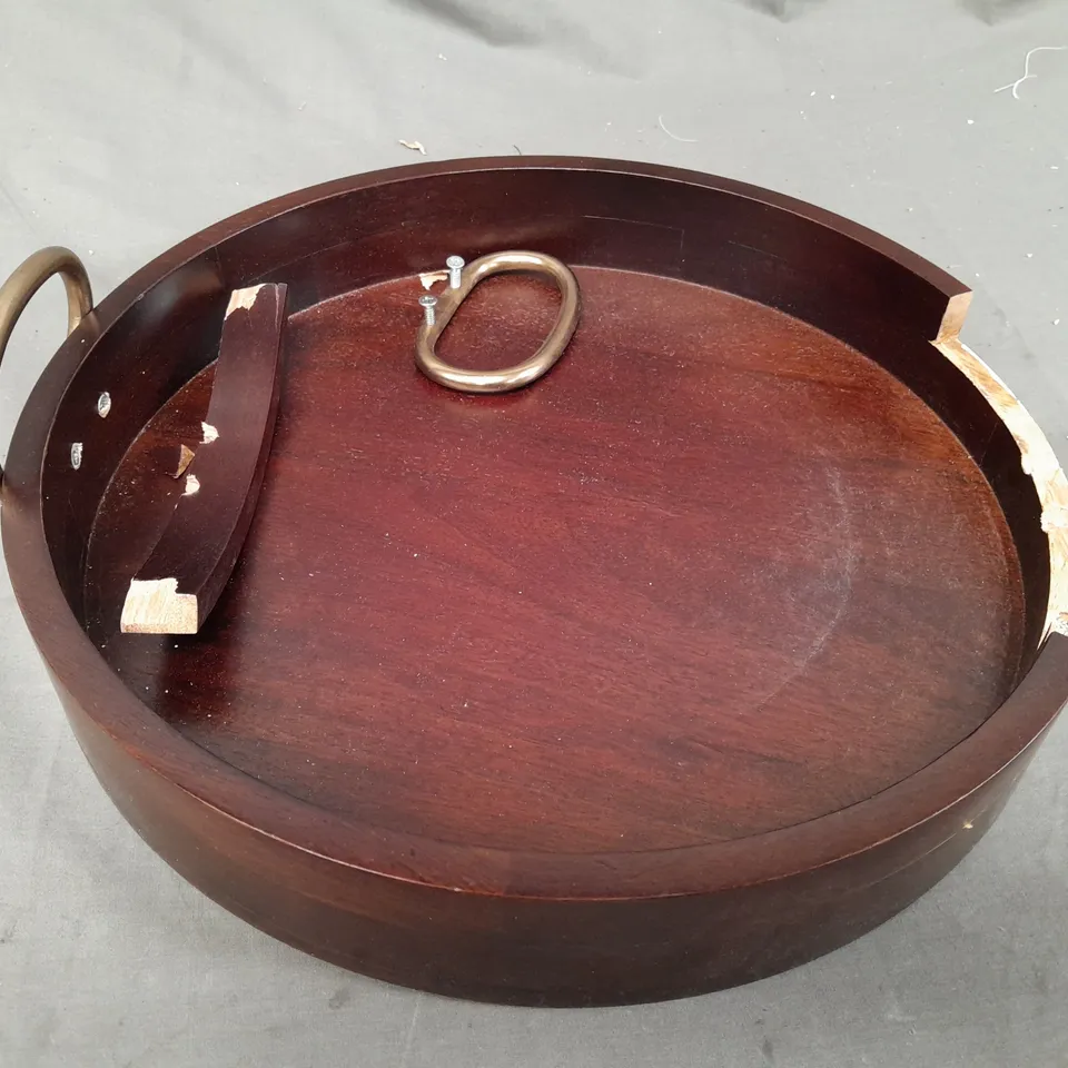 BOXED UNBRANDED WALNUT TRAY W. BRASS HANDLES