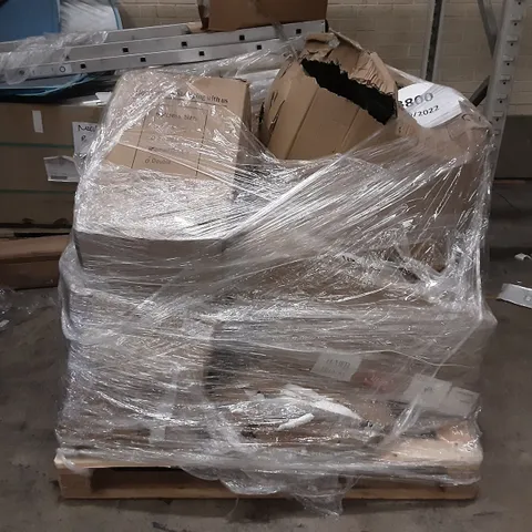 PALLET OF ASSORTED PRODUCTS INCLUDING SMALL DOUBLE MATTRESS, GREEN HOSE WHEEL CART, MIRROR CABINET