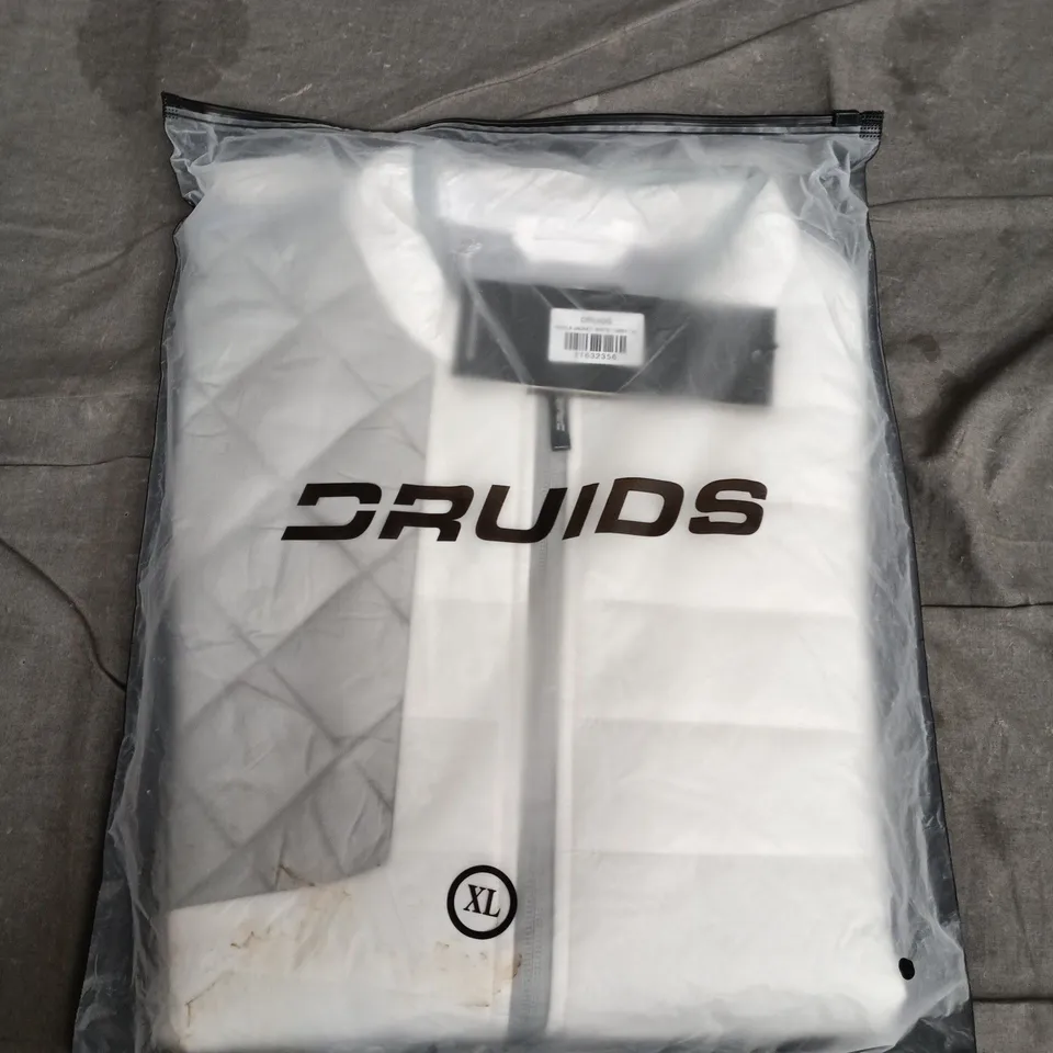 BAGGED DRUIDS JACKET - WHITE ZIP FRONT, XL