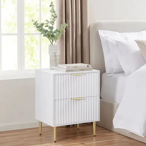 BOXED DUSK EVIE 2 DRAWER BEDSIDE TABLE - WARM WHITE (1 BOX)