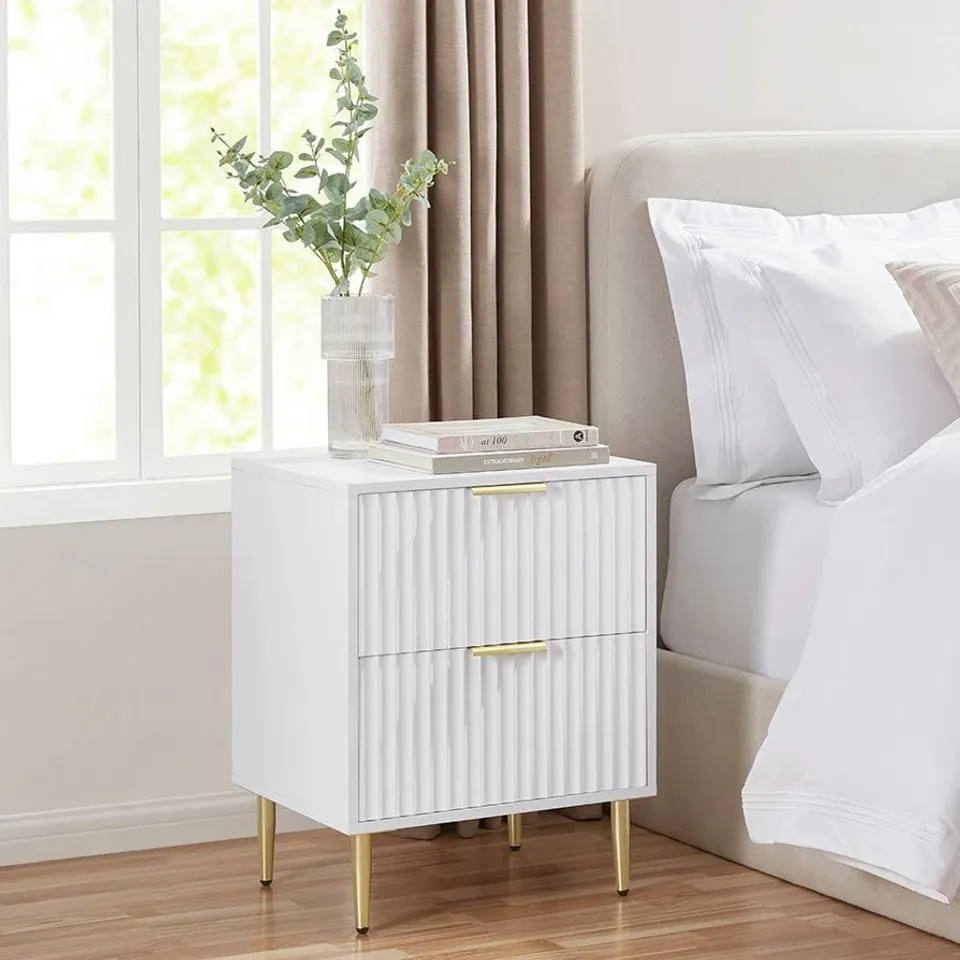 BOXED DUSK EVIE 2 DRAWER BEDSIDE TABLE - WARM WHITE (1 BOX)