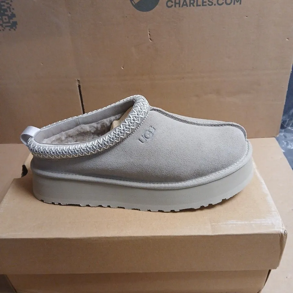 UGG GREY SUEDE SLIP-ON SLIPPERS – PLUSH LINED BOXED UK 8