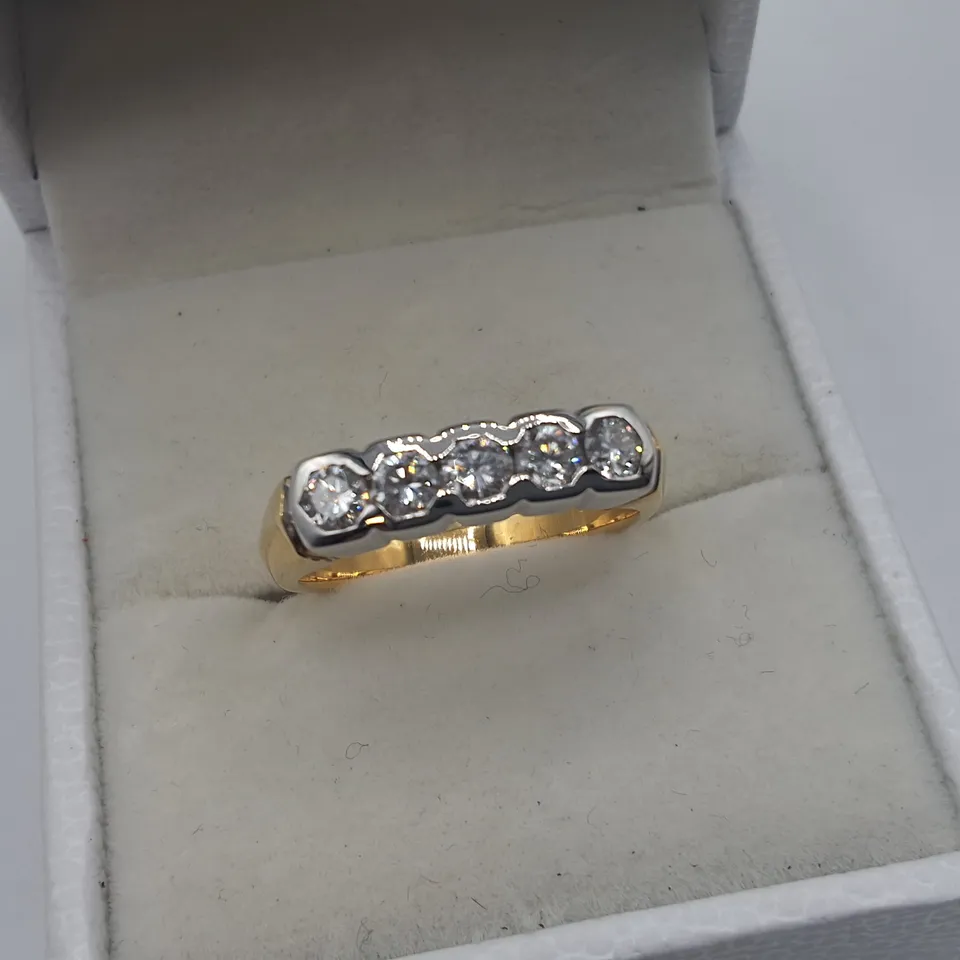 18CT GOLD FIVE STONE HALF ETERNITY RING RUB OVER SET WITH NATURAL DIAMONDS 