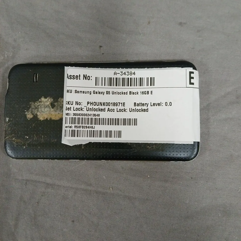 SAMSUNG GALAXY S5 UNLOCKED – BLACK, 16GB MOBILE PHONE. PHONE IS DAMAGED/CRACKED