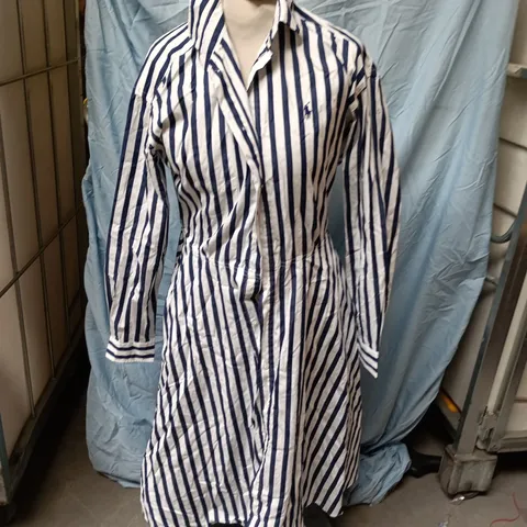 POLO RALPH LAUREN STRIPED SHIRT DRESS – NAVY & WHITE, UK 10 (US 6)