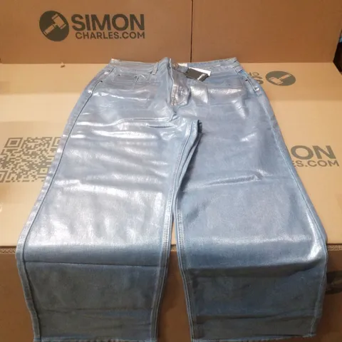 BOX CONTAINING APPROXIMATELY 14 BRAND NEW SIMPLY BE BLUE METALLIC WIDE LEG JEANS - SIZE 16R