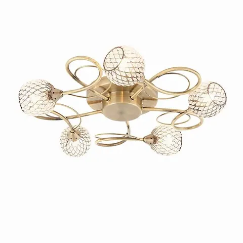 LUMINOSA AHERNE 5 LIGHT SEMI FLUSH ANTIQUE BRASS WITH ANTIQUE BRASS WIRE, BEAD SHADE, G9