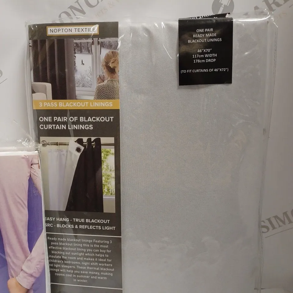 BLACKOUT CURTAIN LININGS AND 2 PACKS OF ZIPPED PILLOW PROTECTORS 