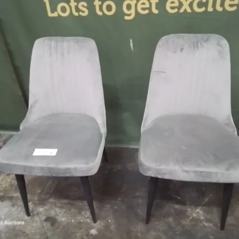 PAIR OF DESIGNER UPHOLSTERED DINING CHAIRS GREY PLUSH FABRIC