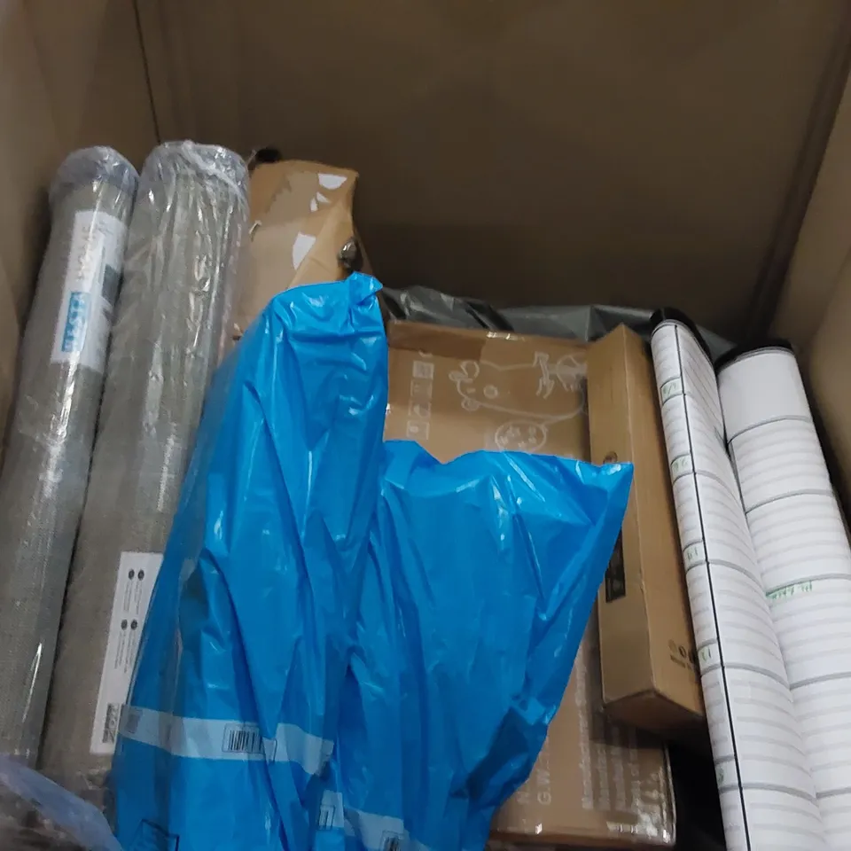 PALLET OF ASSORTED ITEMS INCLUDING: FOLDING MATTRESS, CHILDREN'S TOY, RUG, SKATEBOARD, COSTUME PROP AXE