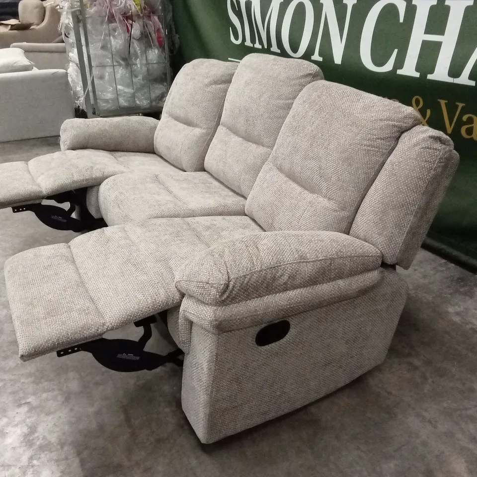 ALBION CHUNKY WEAVE 3 SEATER HIGH BACK MANUAL RECLINER SOFA - NATURAL RRP £679