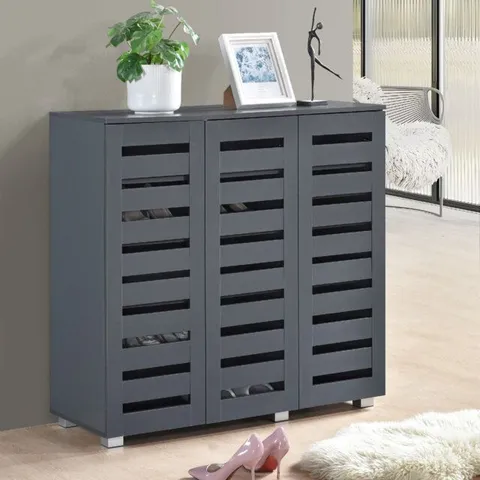 BOXED EUSTON 15 PAIR 3 DOOR SHOE STORAGE CABINET - LIGHT GREY (2 BOXES)