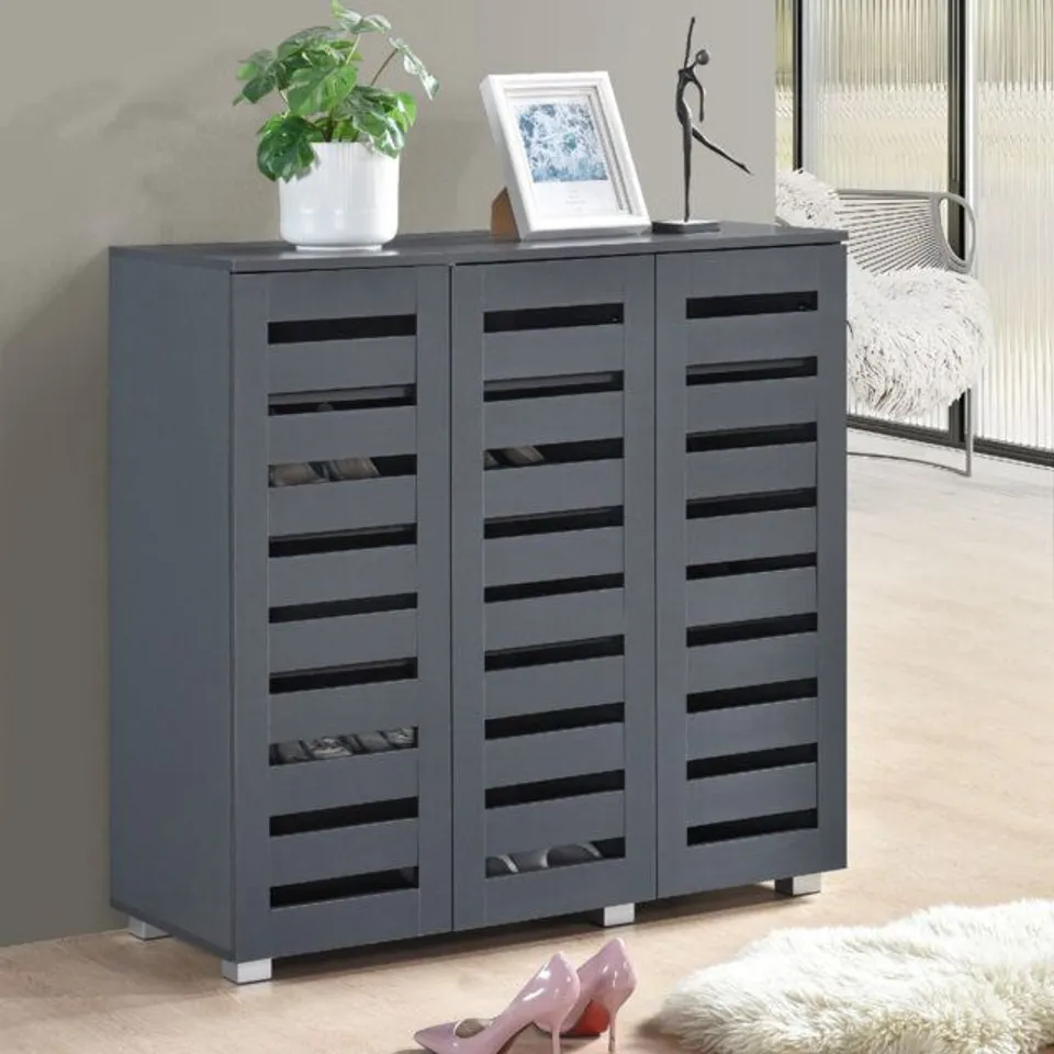 BOXED EUSTON 15 PAIR 3 DOOR SHOE STORAGE CABINET - LIGHT GREY (2 BOXES)