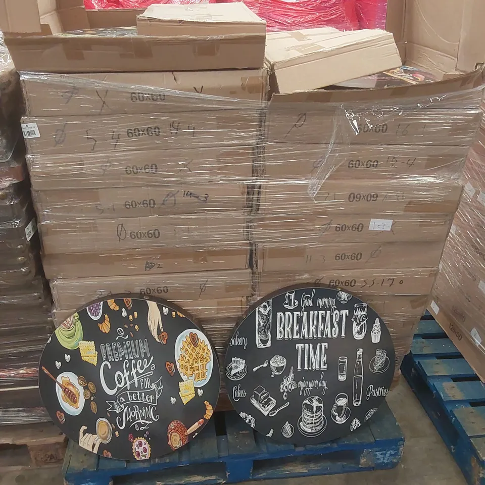 APPROX 52 X ASSORTED BRAND NEW BOXED DESIGNER TABLE TOPS - DESIGNS AND COLOURS MAY VARY // SIZES: 60 X 60cm // 26 BOXES - 2 TOPS PER BOX