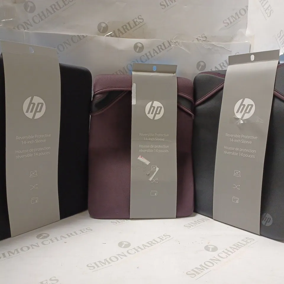 BOX OF APPROX 15 ASSORTED TABLET CASES TO INCLUDE - HP 14 INCH SLEEVE IN PURPLE - HP 14 INCH SLEEVE IN BLACK & BLUE - HP 14 INCH SLEEVE IN MAROON ECT