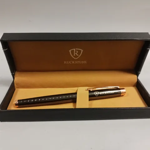 RUCKSTUHL STAINLESS STEEL LUXURY PEN IN GIFT BOX – BLACK & ROSE GOLD COLOUR CASE