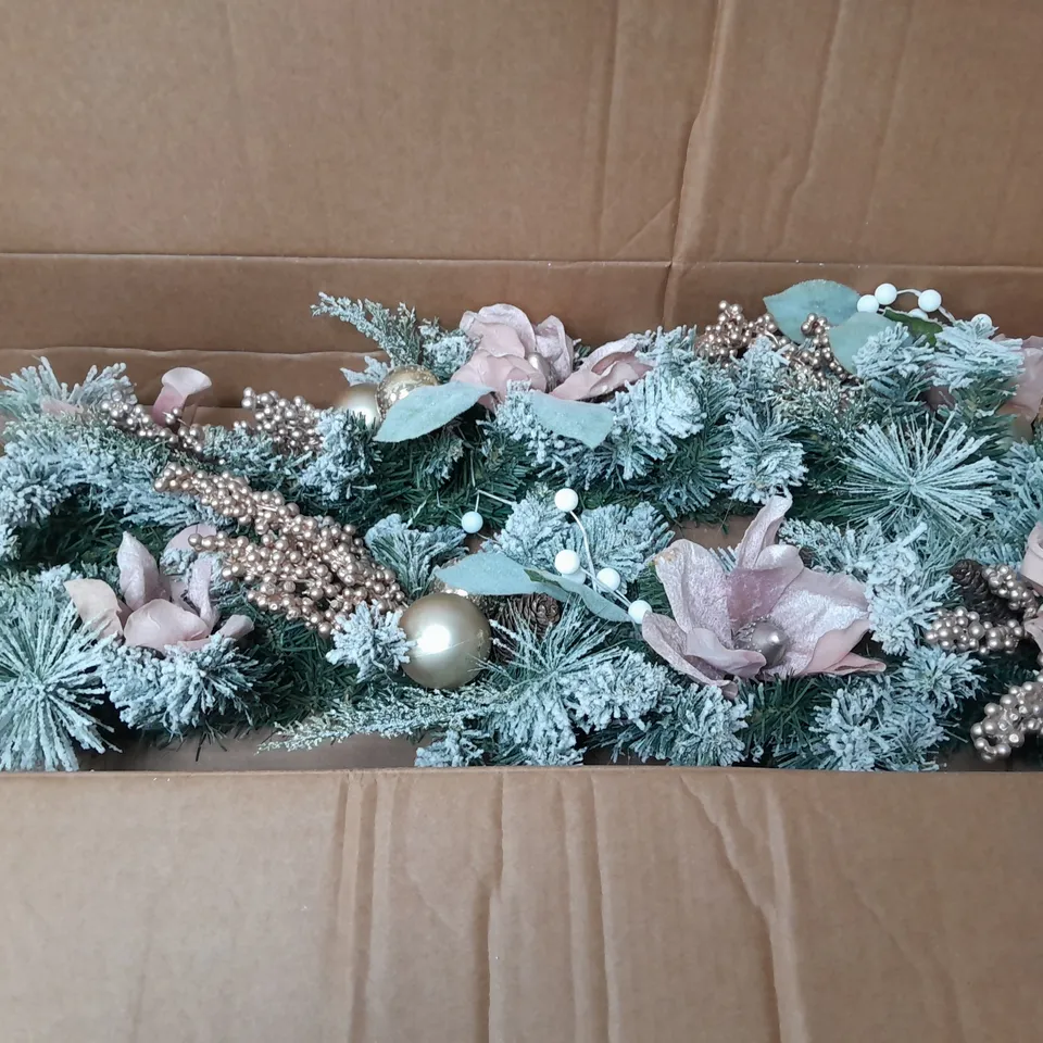 FROSTED ROSE SWAG CHRISTMAS GARLAND 