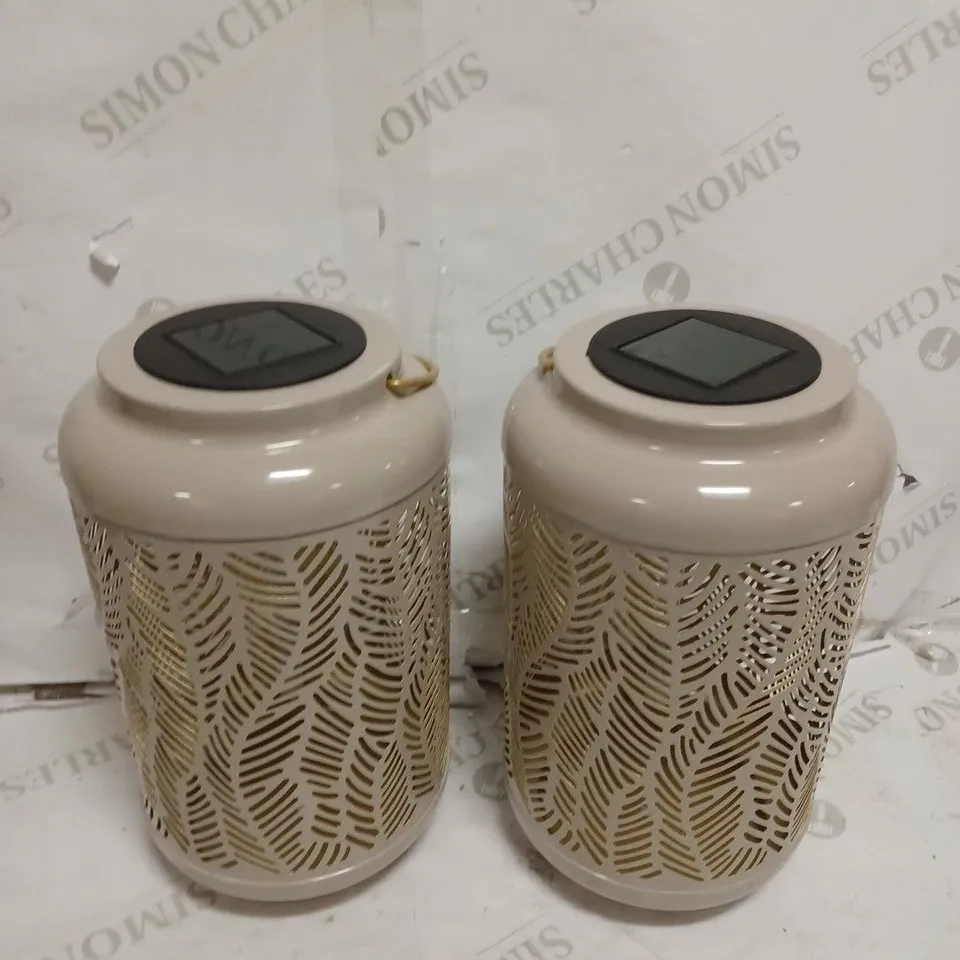 GARDEN REFLECTIONS SET OF 2 PATTERNED SOLAR LANTERNS, LEAF