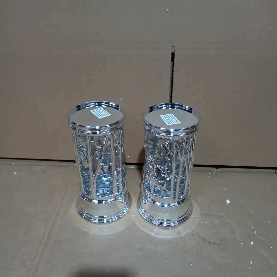 HOME REFLECTIONS SET OF 2 PRELIT SWIRLING GLITTER SCENIC PILLARS - SILVER