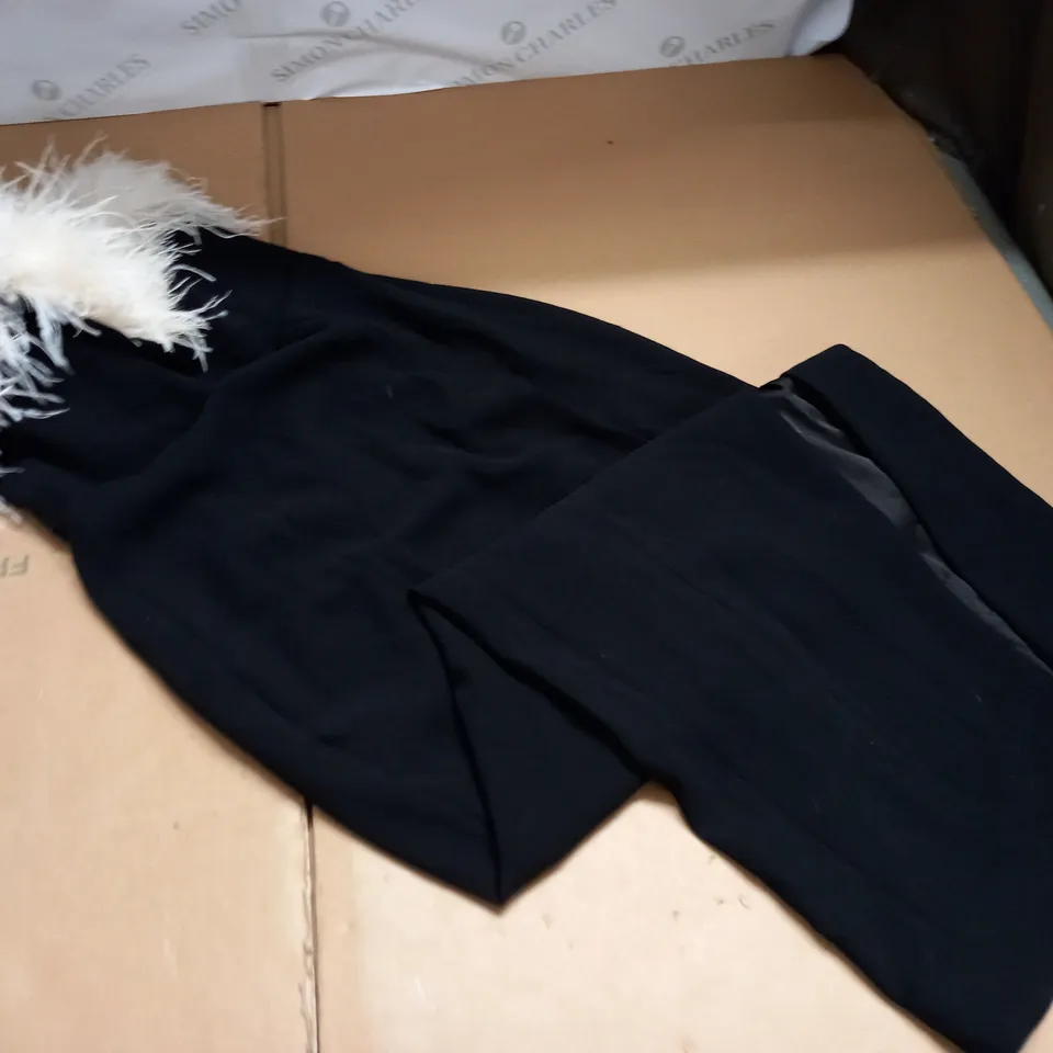 HOUSE OF CB BLACK FEATHER TRIMMED DRESS - S