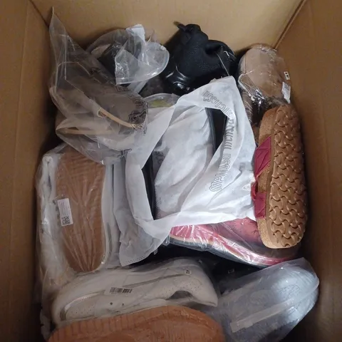 LARGE BOX OF APPROX 10 ASSORTED SHOES IN VARIOUS COLOURS, STYLES AND SIZES - COLLECTION ONLY 