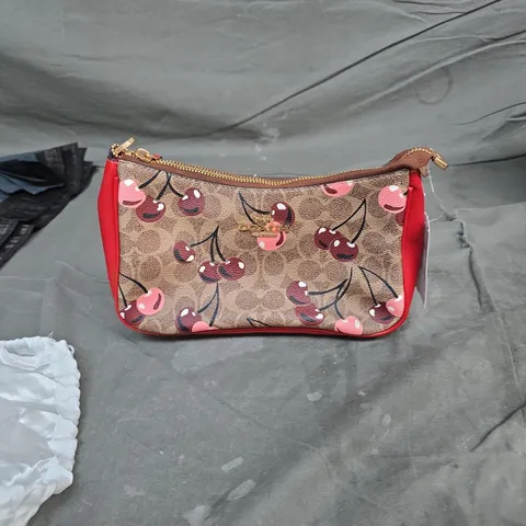 COACH CHERRY PRINT CROSSBODY BAG WITH RED LEATHER TRIM