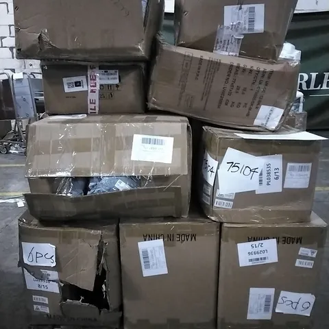 PALLET OF HOUSEHOLD ITEMS TO INCLUDE TUB TRANSFER BENCHES, PARTY SUPPLIES, LAMP SHADES,  CLOTHES AND OTHER ASSORTED ITEMS...