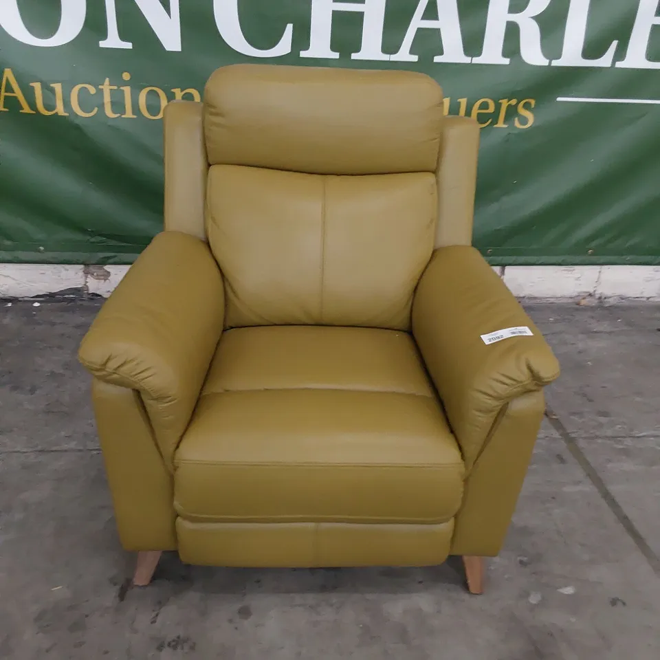 DESIGNER POWER RECLINING EASY CHAIR GOLDEN GREEN LEATHER 