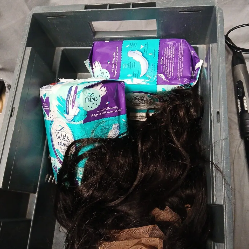 APPROXIMATELY 8 ITEMS INCLUDING HEALTH & BEAUTY ASSORTMENT: LIL-LETS MATERNITY PADS, OUFALI PINK BOX, POWER4 GROOMING BOX, HAIR WIG .