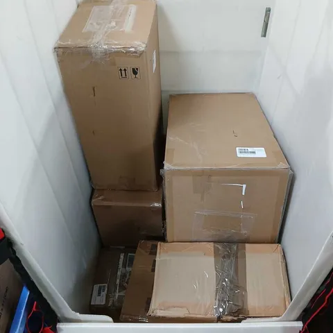 CAGE OF APPROXIMATELY 6 ASSORTED HOUSEHOLD ITEMS TO INCLUDE - GARDEN LED PIXIE, GARDEN GLOBE WATER SPRINKLER, AND SUNBURST CHAIR AND TABLE SET ETC.