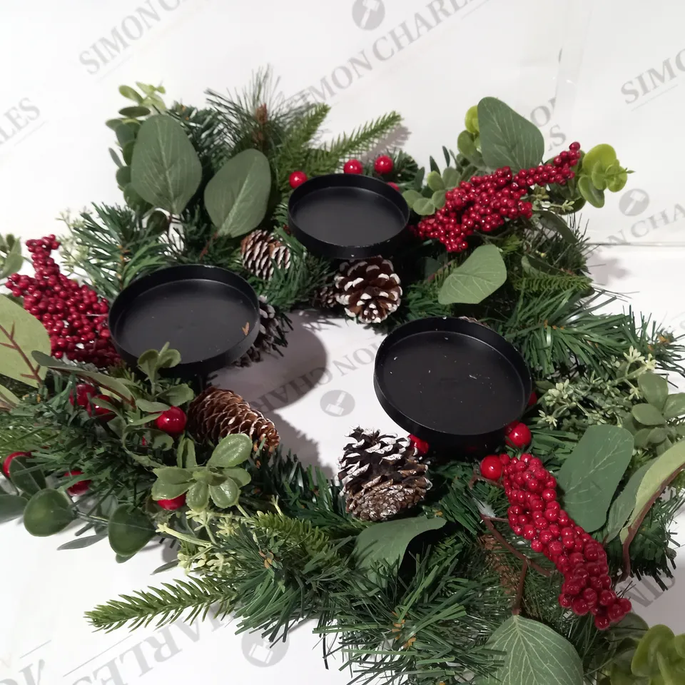 BOXED HOME REFLECTIONS 3 IN 1 FLAMELESS CANDLE WITH WREATH SET RED BERRY