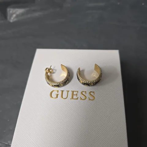 GUESS 4G LOOP PATTERNED YELLOW/GOLD HOOP EARRINGS 