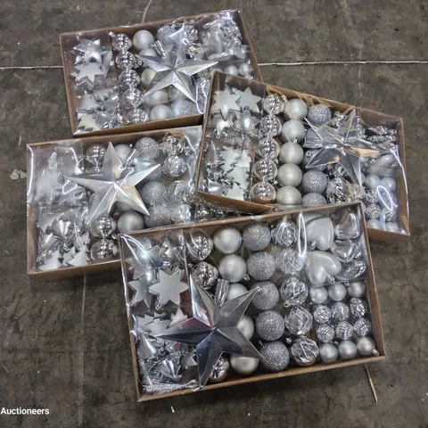 PALLET OF APPROXIMATELY 35 CASES, EACH CONTAINING 4 PACK OF SILVER VALUE PACK DECORATIONS, BRAND NEW.