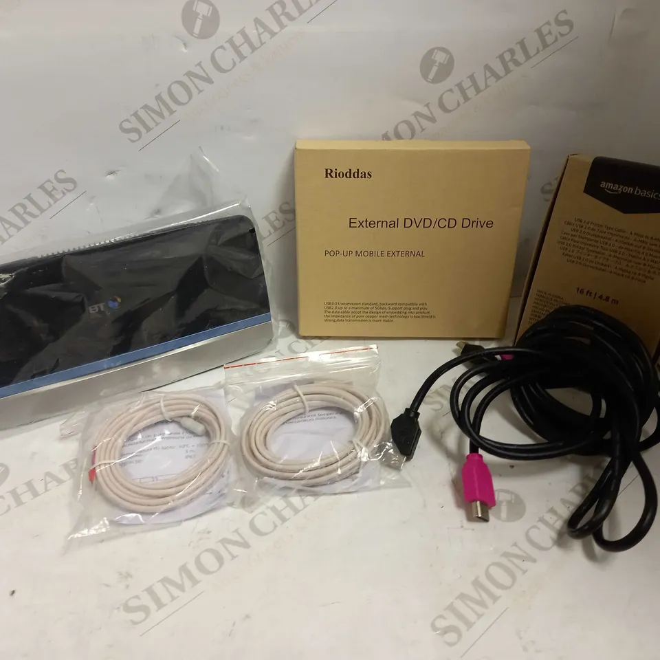 LOT OF APPROXIMATELY 15 ASSORTED ELECTRICAL ITEMS, TO INCLUDE DVD DRIVE, ROUTER, CABLES, ETC