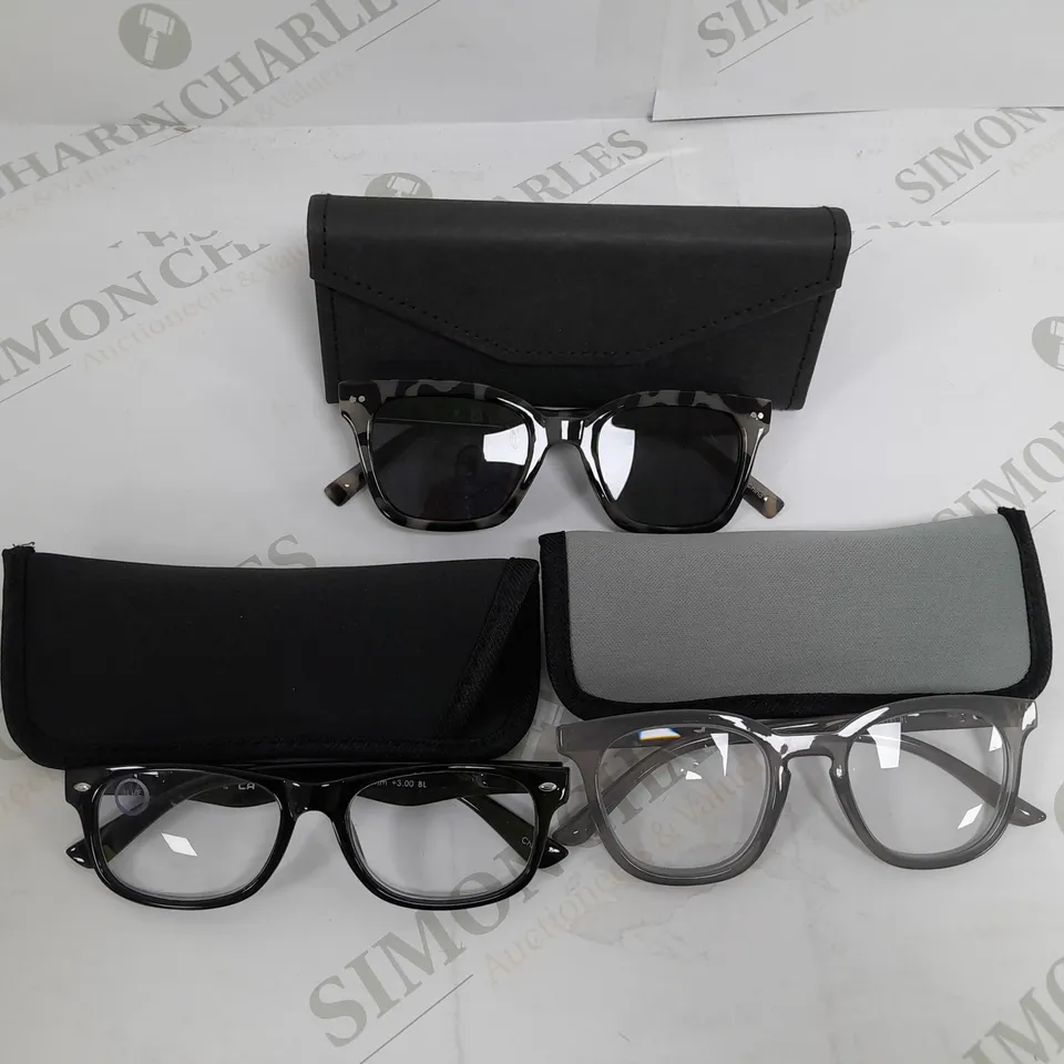 1 PAIR OF SUNGLASSES AND 2 PAIRS OF READING GLASSES GREY MIX 