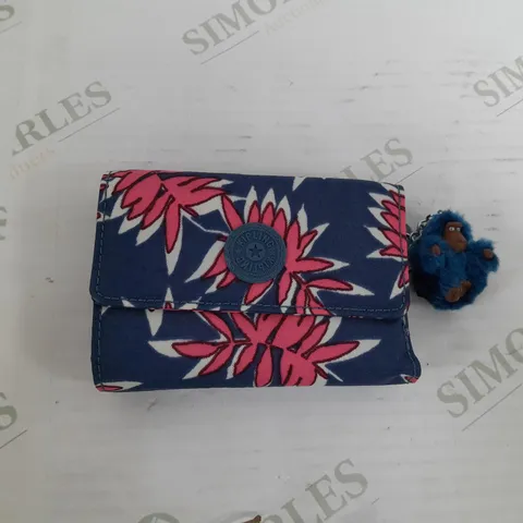 KIPLING BLUE PINK LEAF PRINT PURSE