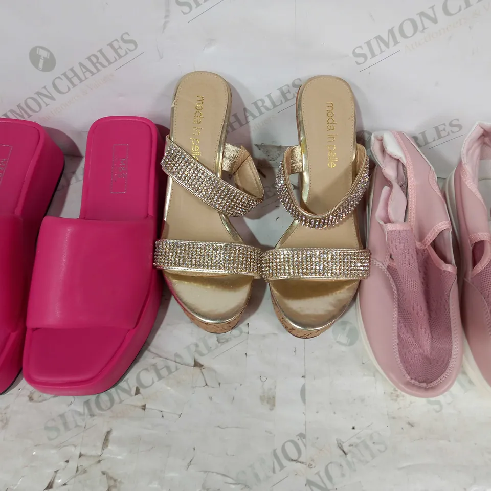 BOX OF APPROXIMATELY 15 ASSORTED PAIRS OF SHOES AND FOOTWEAR ITEMS IN VARIOUS STYLES AND SIZES TO INCLUDE MODA IN PELLE, FASHION, M&S, ETC